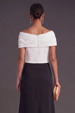 Fuchsia and Black A-Line Off the Shoulder Ruched Long Formal Dress
