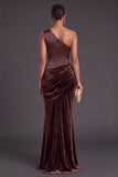 Brown Mermaid One Shoulder Ruched Long Formal Dress