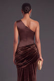 Brown Mermaid One Shoulder Ruched Long Formal Dress