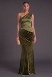 Brown Mermaid One Shoulder Ruched Long Formal Dress
