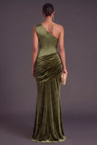 Brown Mermaid One Shoulder Ruched Long Formal Dress