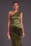 Brown Mermaid One Shoulder Ruched Long Formal Dress