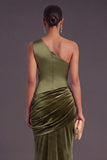 Brown Mermaid One Shoulder Ruched Long Formal Dress