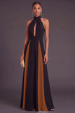 Black and White A-Line Halter Keyhole Long Formal Dress