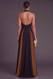 Black and White A-Line Halter Keyhole Long Formal Dress