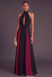 Black and White A-Line Halter Keyhole Long Formal Dress