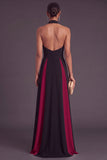 Black and White A-Line Halter Keyhole Long Formal Dress