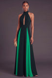 Black and White A-Line Halter Keyhole Long Formal Dress