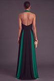 Black and White A-Line Halter Keyhole Long Formal Dress
