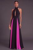 Black and White A-Line Halter Keyhole Long Formal Dress