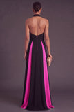 Black and White A-Line Halter Keyhole Long Formal Dress