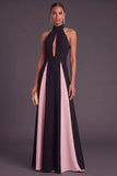 Black and White A-Line Halter Keyhole Long Formal Dress