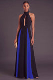 Black and White A-Line Halter Keyhole Long Formal Dress