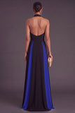 Black and White A-Line Halter Keyhole Long Formal Dress