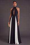 Black and White A-Line Halter Keyhole Long Formal Dress