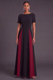 Black and White A-Line Boat Neck Long Formal Dress with Sleeves