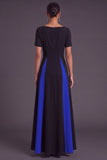 Black and White A-Line Boat Neck Long Formal Dress with Sleeves