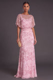Sparkly Sequins Black Beaded Mermaid Boat Neck Floral Long Formal Dress with Sleeves