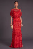 Sparkly Sequins Black Beaded Mermaid Boat Neck Floral Long Formal Dress with Sleeves