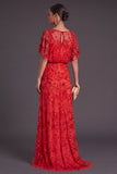 Sparkly Sequins Black Beaded Mermaid Boat Neck Floral Long Formal Dress with Sleeves