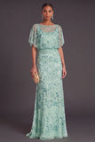 Sparkly Sequins Black Beaded Mermaid Boat Neck Floral Long Formal Dress with Sleeves