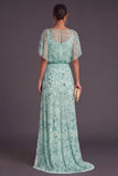 Sparkly Sequins Black Beaded Mermaid Boat Neck Floral Long Formal Dress with Sleeves