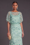 Sparkly Sequins Black Beaded Mermaid Boat Neck Floral Long Formal Dress with Sleeves