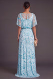 Sparkly Sequins Black Beaded Mermaid Boat Neck Floral Long Formal Dress with Sleeves