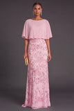 Black Sparkly Sequins Beaded Floral Boat Neck Long Formal Dress with Cape
