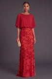 Black Sparkly Sequins Beaded Floral Boat Neck Long Formal Dress with Cape
