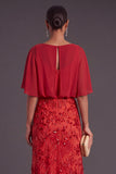 Black Sparkly Sequins Beaded Floral Boat Neck Long Formal Dress with Cape