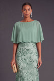 Black Sparkly Sequins Beaded Floral Boat Neck Long Formal Dress with Cape