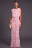 Sparkly Black Floral Sequins Mermaid Beaded Round Neck Long Formal Dress
