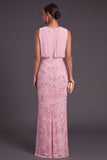 Sparkly Black Floral Sequins Mermaid Beaded Round Neck Long Formal Dress
