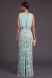 Sparkly Black Floral Sequins Mermaid Beaded Round Neck Long Formal Dress