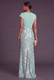 Champagne Sparkly Sequins Mermaid V-Neck Cap Sleeves Long Formal Dress
