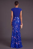 Champagne Sparkly Sequins Mermaid V-Neck Cap Sleeves Long Formal Dress