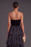 Black Strapless Ruffled Long Tiered A-Line Formal Dress