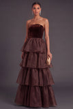 Black Strapless Ruffled Long Tiered A-Line Formal Dress