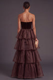 Black Strapless Ruffled Long Tiered A-Line Formal Dress