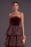 Black Strapless Ruffled Long Tiered A-Line Formal Dress