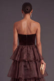 Black Strapless Ruffled Long Tiered A-Line Formal Dress