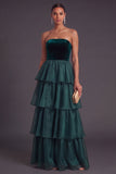 Black Strapless Ruffled Long Tiered A-Line Formal Dress