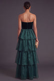 Black Strapless Ruffled Long Tiered A-Line Formal Dress
