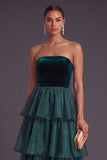 Black Strapless Ruffled Long Tiered A-Line Formal Dress