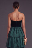 Black Strapless Ruffled Long Tiered A-Line Formal Dress