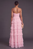 Brown Strapless A-Line Tiered Ruffled Long Formal Dress