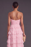 Brown Strapless A-Line Tiered Ruffled Long Formal Dress