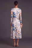 Black Floral Round Neck A-Line Midi Formal Dress with Sleeves