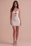 Sparkly Ivory Keyhole Strapless Bodycon Sequins Short Cocktail Dress